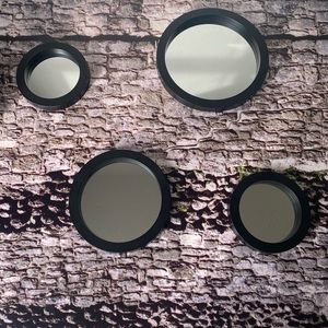 Circle mirror wall frames. Black. Large. Medium. 2 small circles.